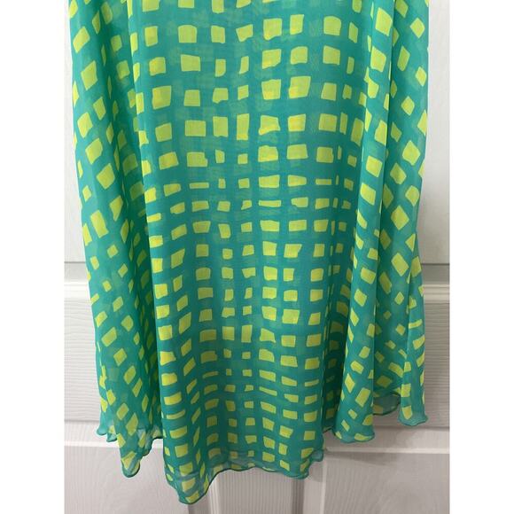 NWT Maria and Carol’s Blue/Lime Green Geometric Print Racerback Tank Dress, L - Picture 3 of 5